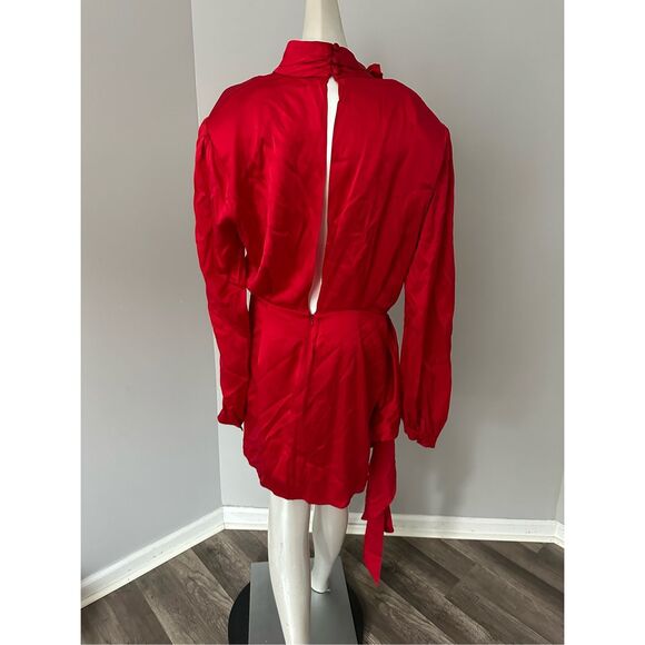 NWT Ronny Kobo Rocky Satin Silk-Blend Long Sleeve Draped Mini Dress Red XL $598 - Picture 8 of 11